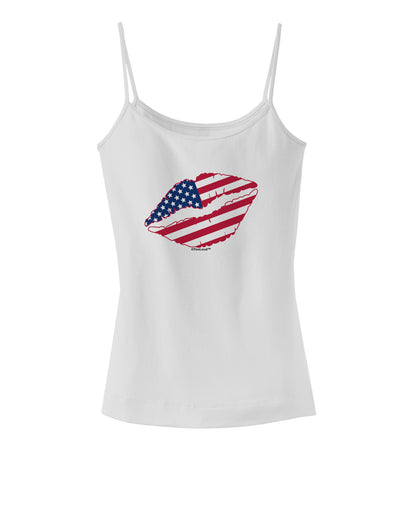 American Flag Lipstick Spaghetti Strap Tank-Womens Spaghetti Strap Tanks-TooLoud-White-X-Small-Davson Sales