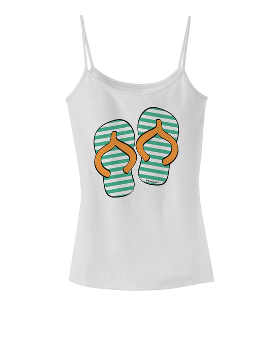 Striped Flip Flops - Teal and Orange Spaghetti Strap Tank-Womens Spaghetti Strap Tanks-TooLoud-White-X-Small-Davson Sales