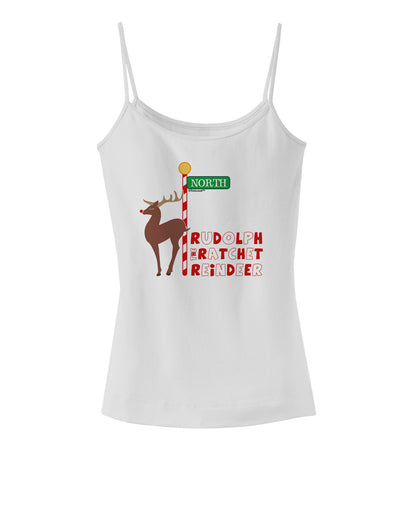 Rudolf Ratchet Reindeer Color Text Spaghetti Strap Tank-Womens Spaghetti Strap Tanks-TooLoud-White-X-Small-Davson Sales