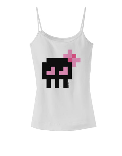 Retro 8-Bit Skull with Pink Bow Spaghetti Strap Tank-Womens Spaghetti Strap Tanks-TooLoud-White-X-Small-Davson Sales