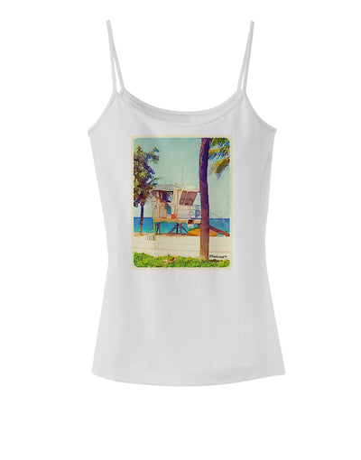 Lifeguard Station Watercolor Spaghetti Strap Tank-Womens Spaghetti Strap Tanks-TooLoud-White-X-Small-Davson Sales