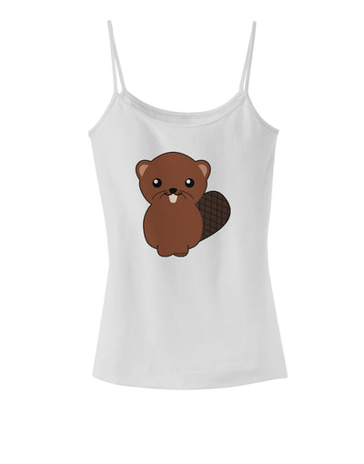 Cute Beaver Spaghetti Strap Tank-Womens Spaghetti Strap Tanks-TooLoud-White-X-Small-Davson Sales