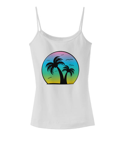 Palm Trees Silhouette - Beach Sunset Design Spaghetti Strap Tank-Womens Spaghetti Strap Tanks-TooLoud-White-X-Small-Davson Sales