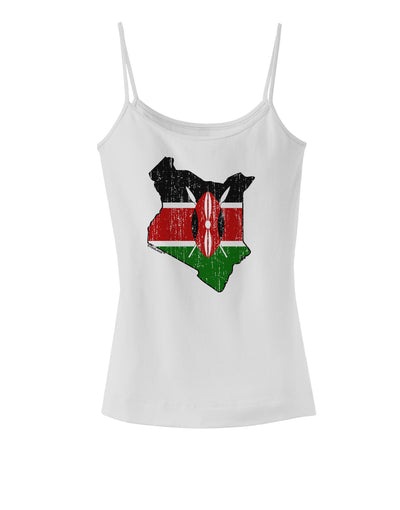 Kenya Flag Silhouette Distressed Spaghetti Strap Tank-Womens Spaghetti Strap Tanks-TooLoud-White-X-Small-Davson Sales