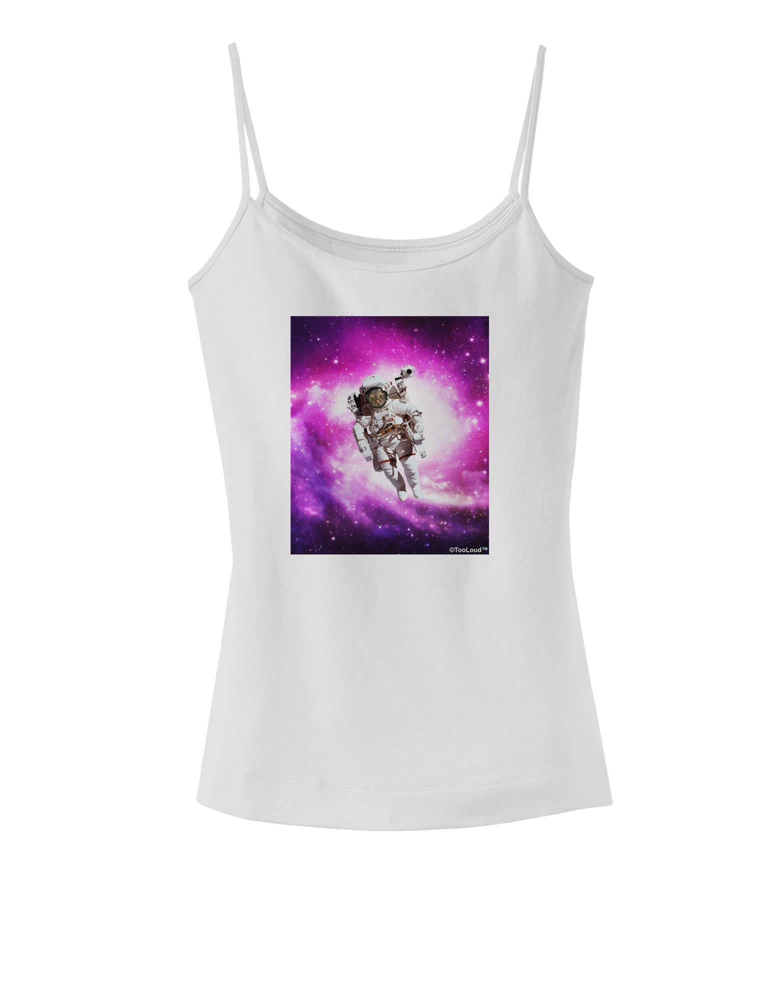 Astronaut Cat Spaghetti Strap Tank-Womens Spaghetti Strap Tanks-TooLoud-White-X-Small-Davson Sales