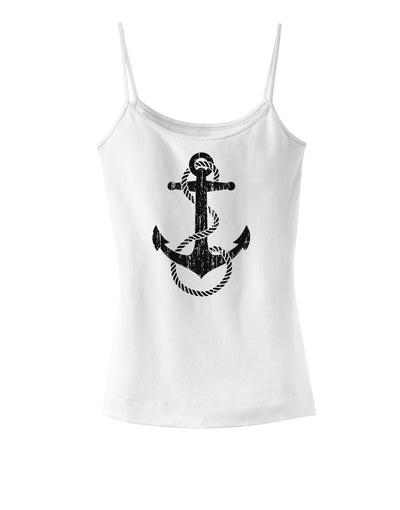 Distressed Nautical Sailor Rope Anchor Spaghetti Strap Tank-Womens Spaghetti Strap Tanks-TooLoud-White-X-Small-Davson Sales