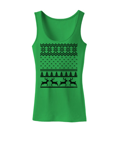 Ugly Christmas Sweater Snowflake Reindeer Pattern Womens Tank Top-Womens Tank Tops-TooLoud-KellyGreen-X-Small-Davson Sales