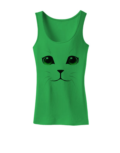 Green-Eyed Cute Cat Face Womens Petite Tank Top-TooLoud-KellyGreen-X-Small-Davson Sales