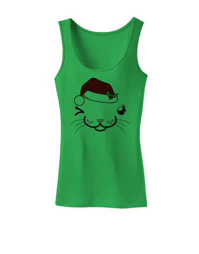 Kyu-T Face Kattia Santa Hat Girl Cat Womens Tank Top-Womens Tank Tops-TooLoud-KellyGreen-X-Small-Davson Sales