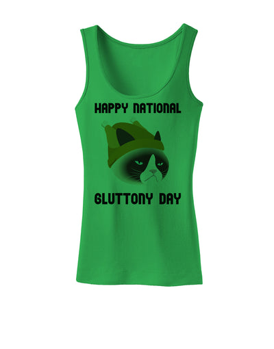 Gluttony Day Disgruntled Cat Womens Tank Top by-Womens Tank Tops-TooLoud-KellyGreen-X-Small-Davson Sales