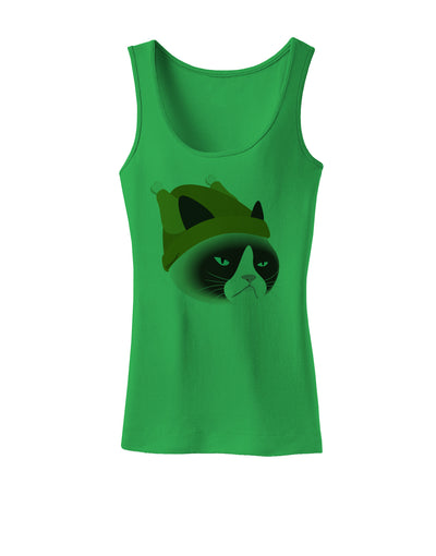 Disgruntled Cat Wearing Turkey Hat Womens Tank Top by-Womens Tank Tops-TooLoud-KellyGreen-X-Small-Davson Sales