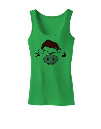 Kyu-T Face Oinkette Santa Hat Girl Pig Womens Tank Top-Womens Tank Tops-TooLoud-KellyGreen-X-Small-Davson Sales