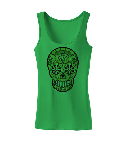 TooLoud Version 8 Gold Day of the Dead Calavera Womens Tank Top-Womens Tank Tops-TooLoud-KellyGreen-X-Small-Davson Sales