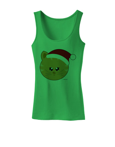 Cute Christmas Cat Santa Hat Womens Tank Top-Womens Tank Tops-TooLoud-KellyGreen-X-Small-Davson Sales