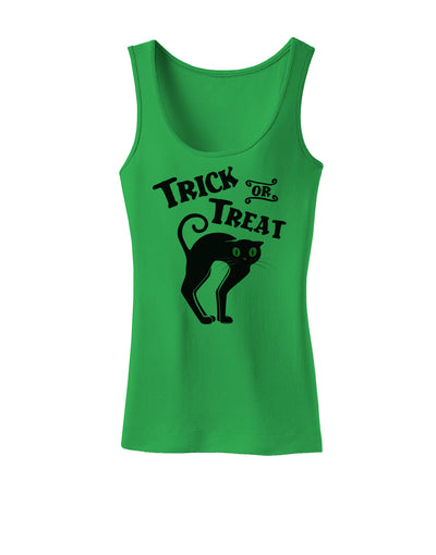 Trick or Treat Cute Black Cat Halloween Womens Tank Top-Womens Tank Tops-TooLoud-KellyGreen-X-Small-Davson Sales