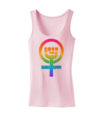 Rainbow Distressed Feminism Symbol Womens Tank Top-Womens Tank Tops-TooLoud-SoftPink-X-Small-Davson Sales