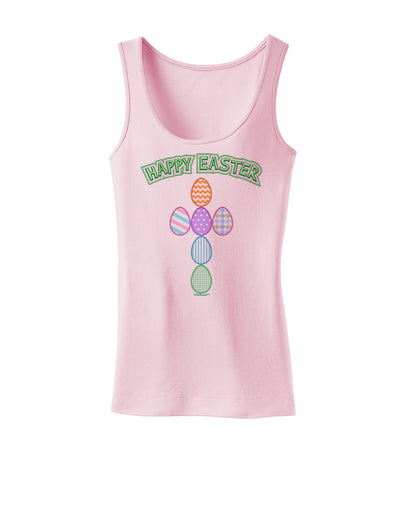 Happy Easter Egg Cross Faux Applique Womens Petite Tank Top-TooLoud-SoftPink-X-Small-Davson Sales