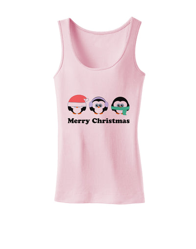 Merry Christmas Penguins See Hear Speak No Evil Womens Tank Top-Womens Tank Tops-TooLoud-SoftPink-X-Small-Davson Sales