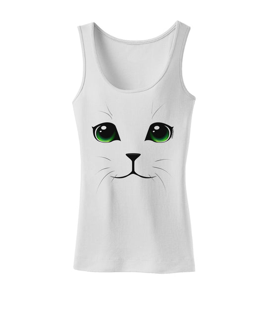 Green-Eyed Cute Cat Face Womens Petite Tank Top-TooLoud-White-X-Small-Davson Sales