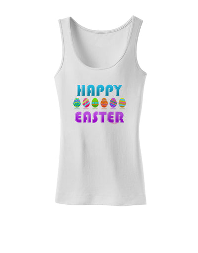 Happy Easter Decorated Eggs Womens Petite Tank Top-TooLoud-White-X-Small-Davson Sales