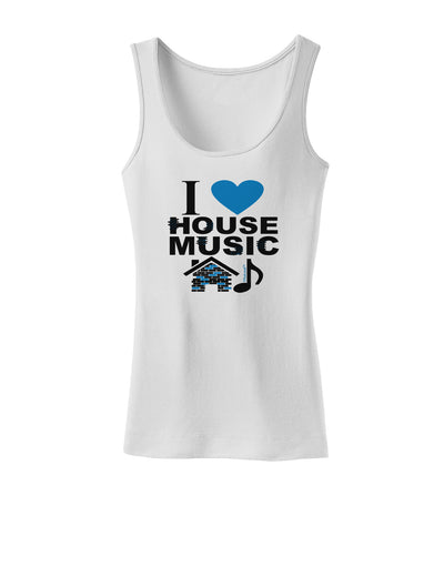 I Love House Blue Womens Tank Top-Womens Tank Tops-TooLoud-White-X-Small-Davson Sales