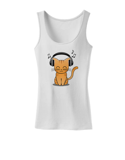 Cute Kitty With Headphones Womens Petite Tank Top-TooLoud-White-X-Small-Davson Sales