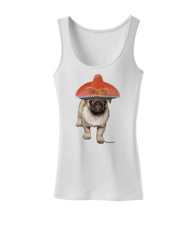 Pug Dog with Pink Sombrero Womens Tank Top by TooLoud-Womens Tank Tops-TooLoud-White-X-Small-Davson Sales