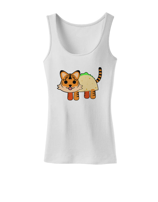 Cute Taco Tiger Womens Petite Tank Top-TooLoud-White-X-Small-Davson Sales