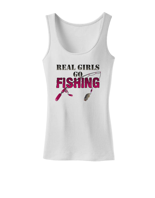 Real Girls Go Fishing Womens Petite Tank Top-TooLoud-White-X-Small-Davson Sales
