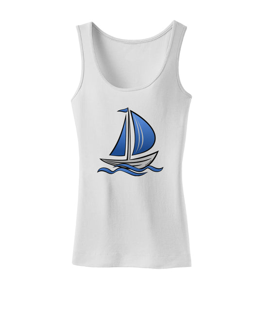 Blue Sailboat Womens Petite Tank Top-TooLoud-White-X-Small-Davson Sales