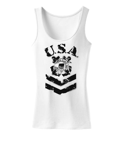 USA Military Coast Guard Stencil Logo Womens Tank Top-Womens Tank Tops-TooLoud-White-X-Small-Davson Sales