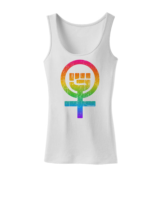 Rainbow Distressed Feminism Symbol Womens Tank Top-Womens Tank Tops-TooLoud-White-X-Small-Davson Sales
