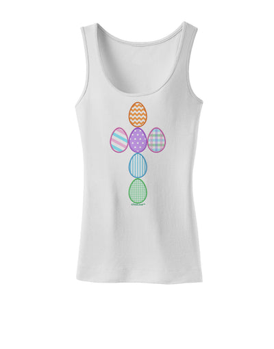 Easter Egg Cross Faux Applique Womens Petite Tank Top-TooLoud-White-X-Small-Davson Sales