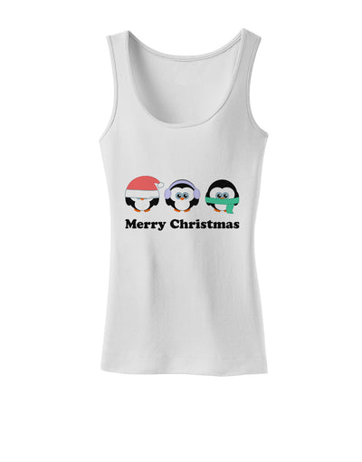 Merry Christmas Penguins See Hear Speak No Evil Womens Tank Top-Womens Tank Tops-TooLoud-White-X-Small-Davson Sales