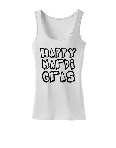 Happy Mardi Gras Text 2 BnW Womens Petite Tank Top-TooLoud-White-X-Small-Davson Sales