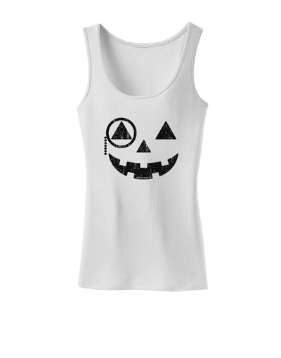 Monocle Jack-o-Lantern Distressed Womens Tank Top-Womens Tank Tops-TooLoud-White-X-Small-Davson Sales