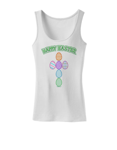 Happy Easter Egg Cross Faux Applique Womens Petite Tank Top-TooLoud-White-X-Small-Davson Sales