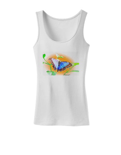 Blue Watercolor Butterfly Womens Petite Tank Top-TooLoud-White-X-Small-Davson Sales