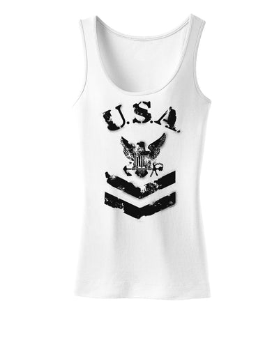 USA Military Navy Stencil Logo Womens Tank Top-Womens Tank Tops-TooLoud-White-X-Small-Davson Sales
