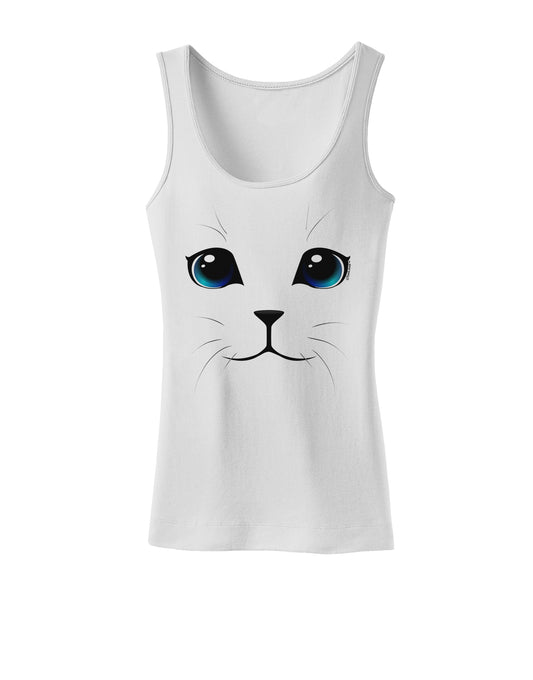 Blue-Eyed Cute Cat Face Womens Petite Tank Top-TooLoud-White-X-Small-Davson Sales