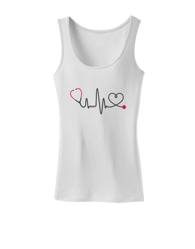 Stethoscope Heartbeat Womens Petite Tank Top-TooLoud-White-X-Small-Davson Sales