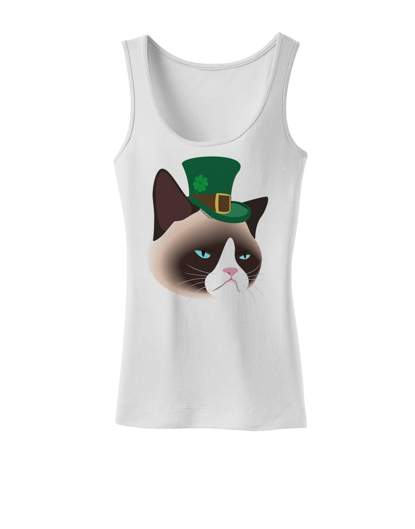 Leprechaun Disgruntled Cat Womens Petite Tank Top-TooLoud-White-X-Small-Davson Sales