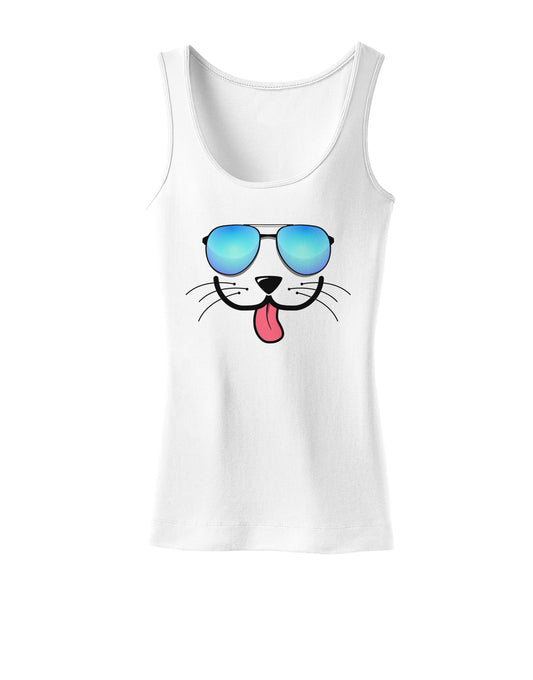 Kyu-T Face - Puppino Cool Sunglasses Womens Tank Top-Womens Tank Tops-TooLoud-White-X-Small-Davson Sales
