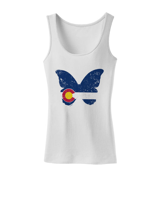 Grunge Colorado Butterfly Flag Womens Petite Tank Top-Womens Tank Tops-TooLoud-White-X-Small-Davson Sales