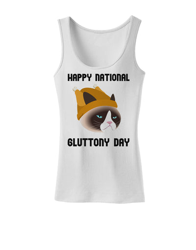 Gluttony Day Disgruntled Cat Womens Tank Top by-Womens Tank Tops-TooLoud-White-X-Small-Davson Sales