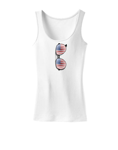 Silver American Flag Aviator Sunglasses Womens Tank Top-Womens Tank Tops-TooLoud-White-X-Small-Davson Sales