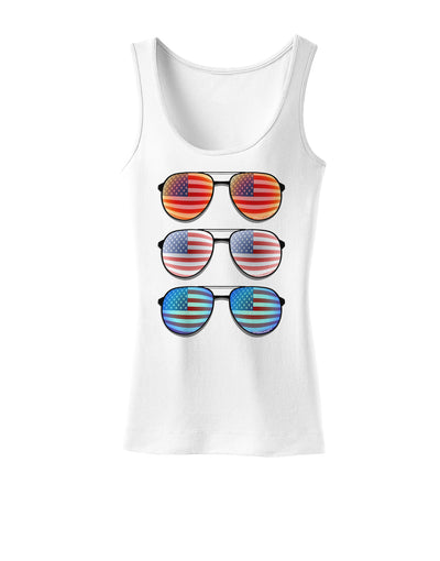 Red White and Blue USA Flag Aviators Womens Tank Top-Womens Tank Tops-TooLoud-White-X-Small-Davson Sales