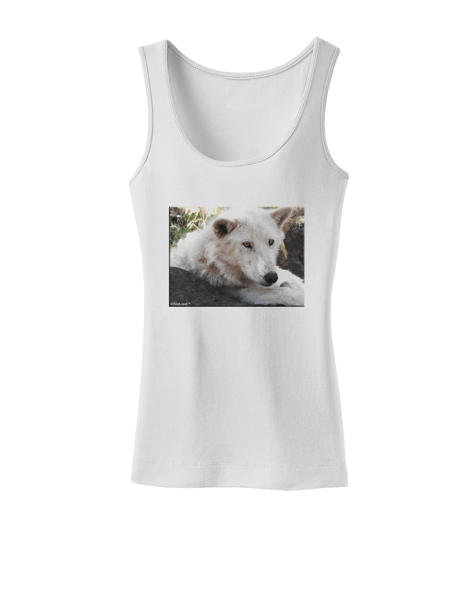Laying White Wolf Womens Petite Tank Top-TooLoud-White-X-Small-Davson Sales
