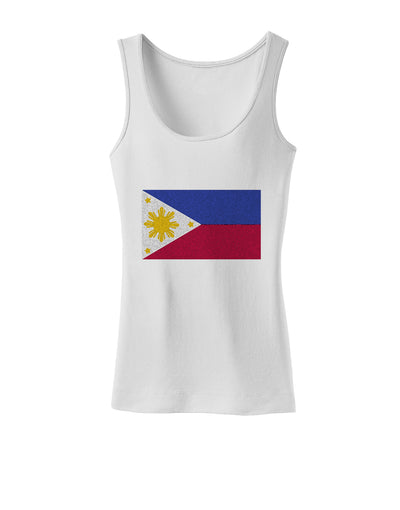 TooLoud Distressed Philippines Flag Womens Petite Tank Top-Womens Tank Tops-TooLoud-White-X-Small-Davson Sales