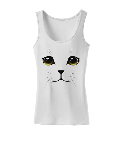 Yellow Amber-Eyed Cute Cat Face Womens Petite Tank Top-TooLoud-White-X-Small-Davson Sales